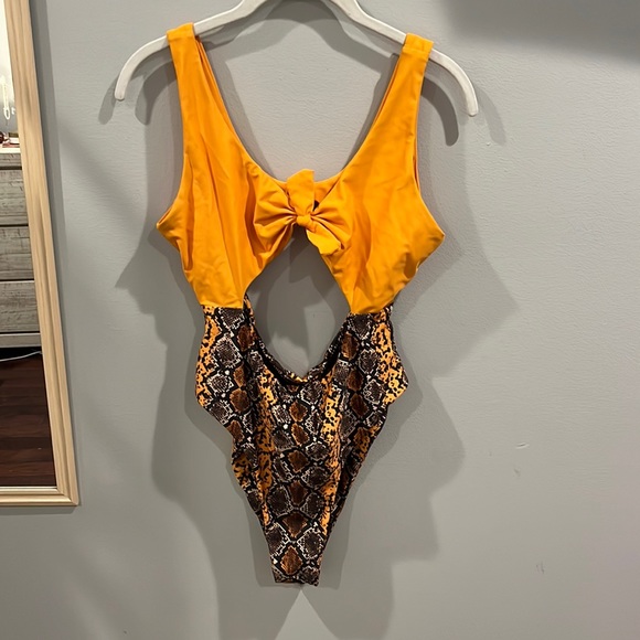Zaful Other - Zaful Snakeskin Print Yellow Swimsuit, Cute One Piece Swimsuit